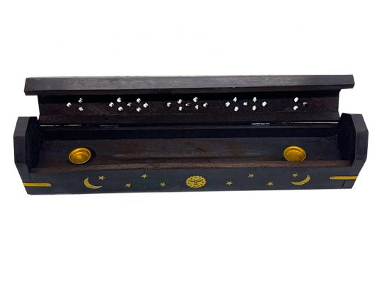 Black Celestial Wooden Box Incense Burner