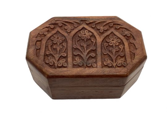 Hand Carved Octagon Flower Wooden Box