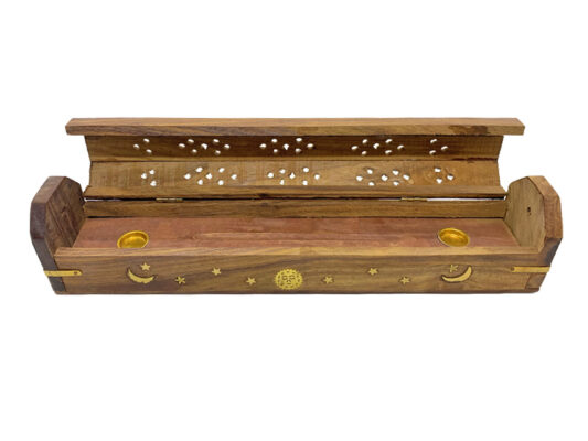 Brown Celestial Wooden Box Incense Burner