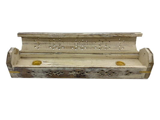 Brown White Wash Wooden Box Incense Burner