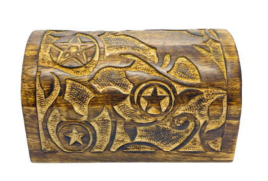 Hand Carved Wooden Raven and Pentagram Box