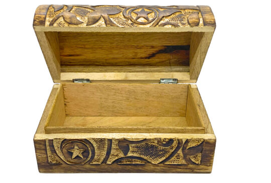 Hand Carved Wooden Raven and Pentagram Box
