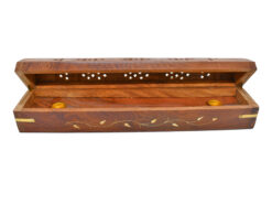 Wooden Incense Burner wit Inlay of Brass Vines
